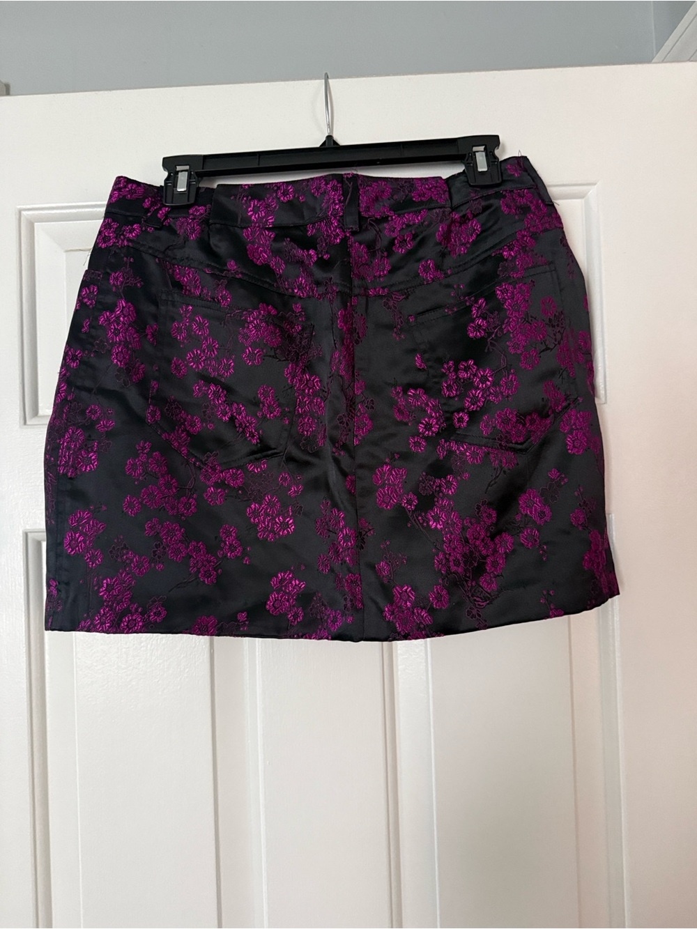 Dolls Kill Black Mini Skirt with Magenta Floral Jacquard - Picture 2 of 2